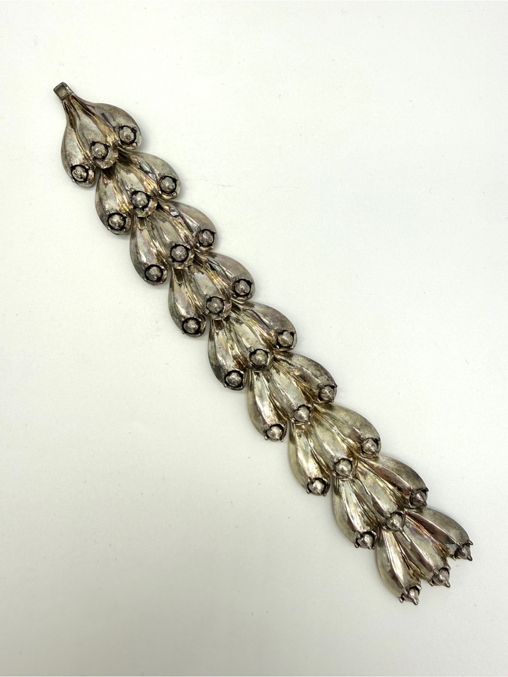 Vintage Heavy 925 Sterling Silver Articulated Leaf Bracelet – 76g